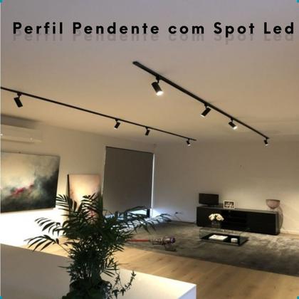 Imagem de Lustre Teto Trilho Com Lampada Pendente Mesa Iluminacao Spot