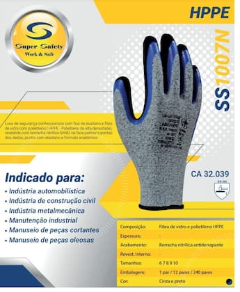 Imagem de Luva Anti Corte Ss1007 Resistência Super Safety C.a 32039 P