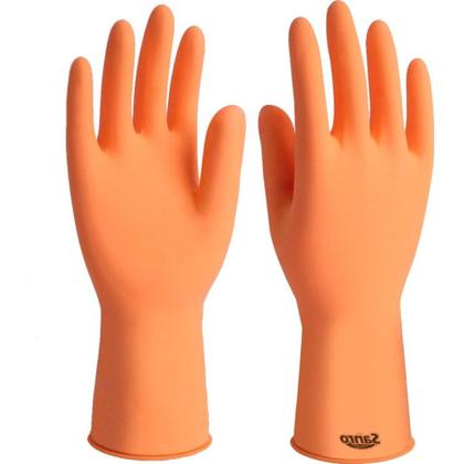 Imagem de Luva Borracha Sanro Forrada Antiderrapante Plus Laranja G - Kit C/10 Pecas