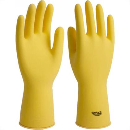 Imagem de Luva Borracha Sanro Forrada Antiderrapante Top Amarela Xg - Kit C/10 Pares