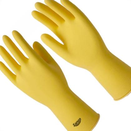 Imagem de Luva Borracha Sanro Forrada Antiderrapante Top Amarela Xg - Kit C/10 Pares