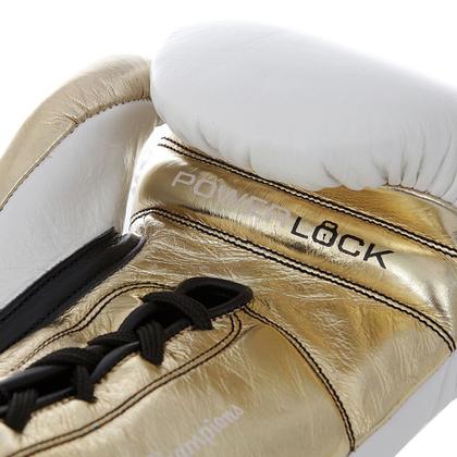 Luva de Boxe Everlast PowerLock Laces Branco e Dourado - Luva de