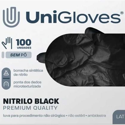 Imagem de Luva de NITRILO Procedimento Unigloves Preto Sem Pó com 100 unidades