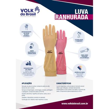 Imagem de Luva de Segurança Látex Ranhurada Rosa Volk Punho Longo Limpeza Cozinha Jardinagem
