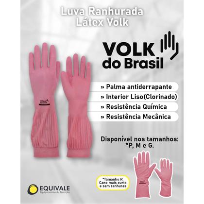 Imagem de Luva de Segurança Látex Ranhurada Rosa Volk Punho Longo Limpeza Cozinha Jardinagem