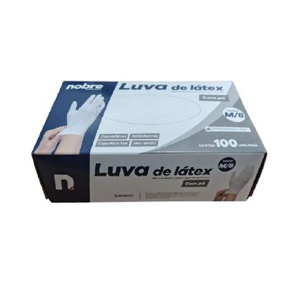 Imagem de Luva Descartável de Látex Nobre Branca Com Pó Amido Ambidestras Lisa Tamanho M Caixa C/ 100 Unidades
