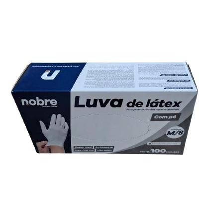 Imagem de Luva Descartável de Látex Nobre Branca Com Pó Amido Ambidestras Lisa Tamanho M Caixa C/ 100 Unidades