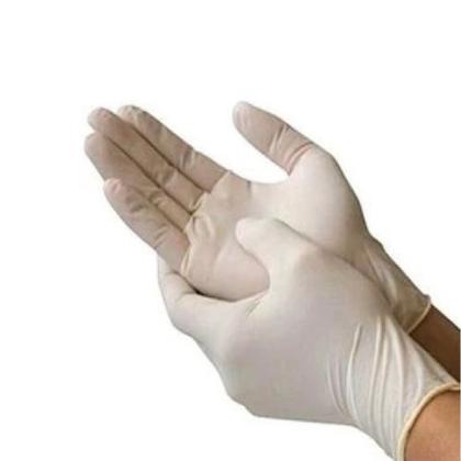 Imagem de Luva Descartável de Látex Nobre Branca Com Pó Amido Ambidestras Lisa Tamanho M Caixa C/ 100 Unidades