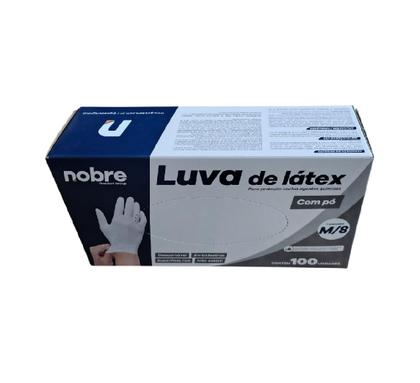 Imagem de Luva Descartável de Látex Nobre Branca Com Pó Amido Ambidestras Lisa Tamanho M Caixa C/ 100 Unidades