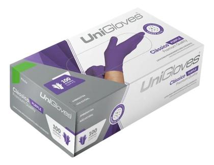 Imagem de Luva Descartável de Látex Roxa com Pó Unigloves - 100 Unidades