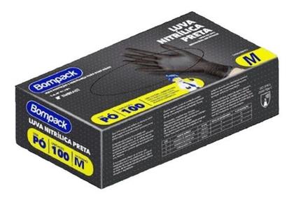 Imagem de Luva Descartável Nitrílica Preta S/pó 100 Unidades Média Cor Preto Tamanho M