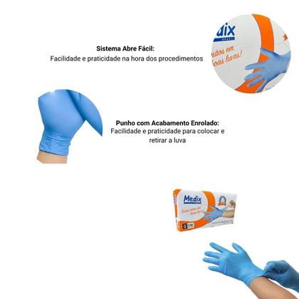 Imagem de Luva Descartável Nitrilo Azul "G" Sem Pó Caixa com 100 Unidades Medix