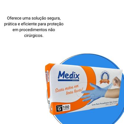 Imagem de Luva Descartável Nitrilo Azul "G" Sem Pó Caixa com 100 Unidades Medix