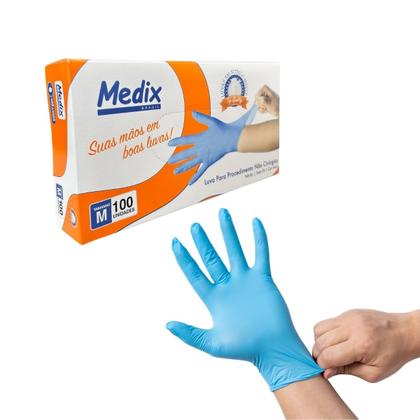 Imagem de Luva Descartável Nitrilo Azul "M" Sem Pó Caixa com 100 Unidades Medix