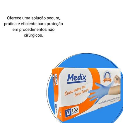 Imagem de Luva Descartável Nitrilo Azul "M" Sem Pó Caixa com 100 Unidades Medix