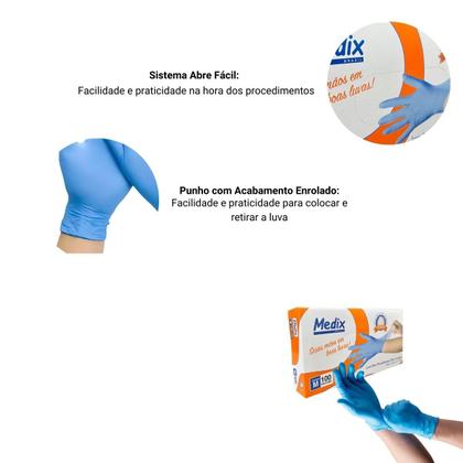 Imagem de Luva Descartável Nitrilo Azul "M" Sem Pó Caixa com 100 Unidades Medix