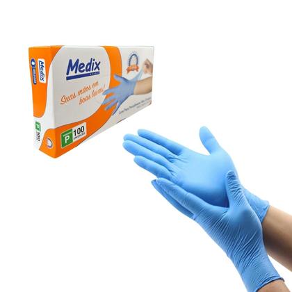 Imagem de Luva Descartável Nitrilo Azul "P" Sem Pó Caixa com 100 Unidades Medix
