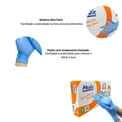 Imagem de Luva Descartável Nitrilo Azul "P" Sem Pó Caixa com 100 Unidades Medix