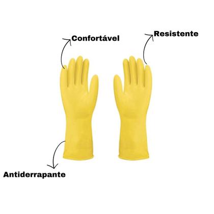 Imagem de Luva Látex Amarela Kit 6 Par Reforçada Tamanhos P-M-G