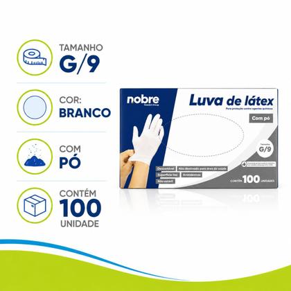 Imagem de Luva latex c/po G - protecao contra agentes quim. c/100unid LLCPAQ CA 40956 - Nobre