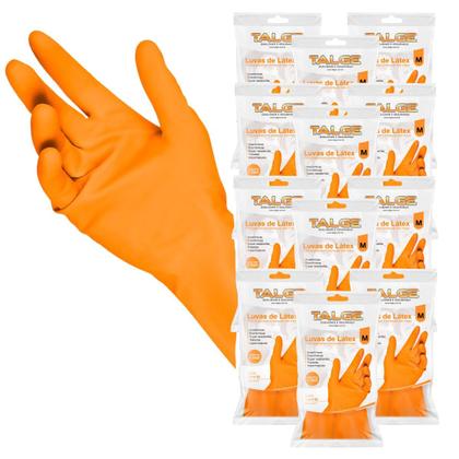 Imagem de Luva Látex de Limpeza Multiuso Reutilizável Laranja kit com 12 Pares
