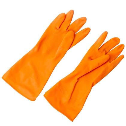 Imagem de Luva Látex de Limpeza Multiuso Reutilizável Laranja kit com 12 Pares