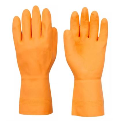 Imagem de Luva Látex de Limpeza Multiuso Reutilizável Laranja kit com 12 Pares