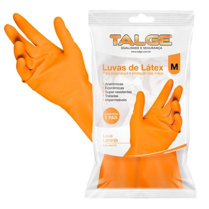 Imagem de Luva Látex de Limpeza Multiuso Reutilizável Laranja kit com 12 Pares