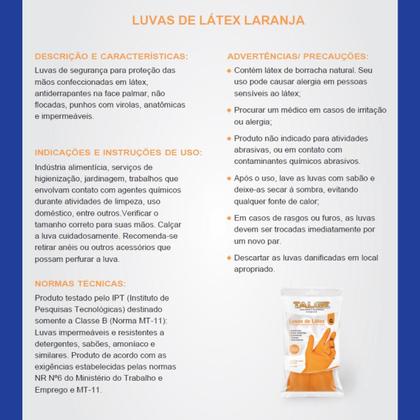 Imagem de Luva Látex de Limpeza Multiuso Reutilizável Laranja kit com 12 Pares