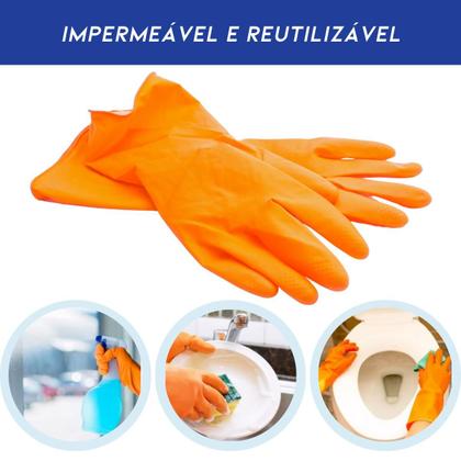 Imagem de Luva Látex de Limpeza Multiuso Reutilizável Laranja kit com 12 Pares