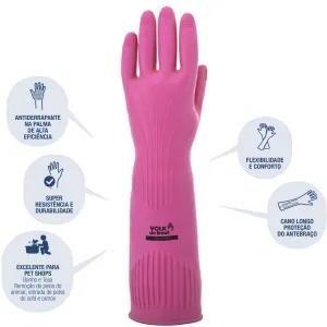 Imagem de Luva Látex Rosa Limpeza Cozinha Serviço Antiderrapante Resistente P