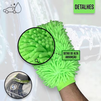 Imagem de Luva Microfibra Automotiva Para Lavar Carro Moto Caminhão Multiuso Dupla com Removedor de inseto