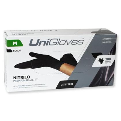 Imagem de Luva Nitrilica Preta Azul Unigloves cx com 100 unidades