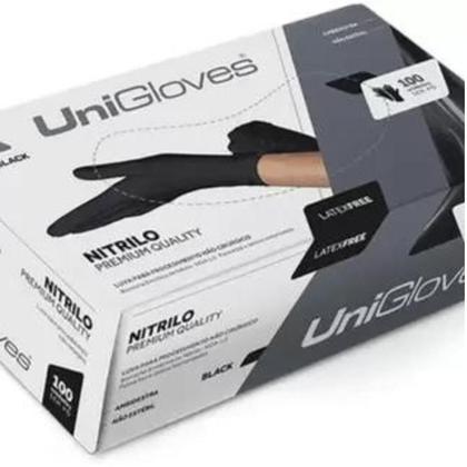 Imagem de Luva Nitrilica Preta Azul Unigloves cx com 100 unidades