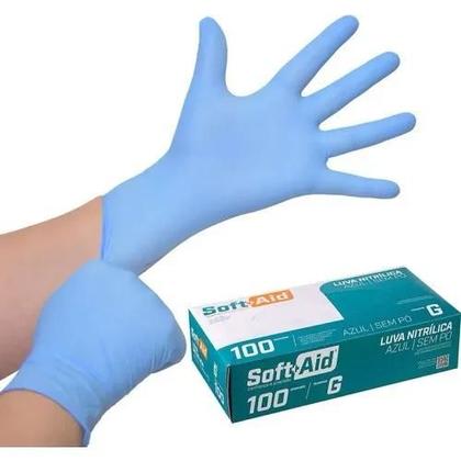 Imagem de Luva nitrilica sem pó tamanho g cor azul soft+aid 100un