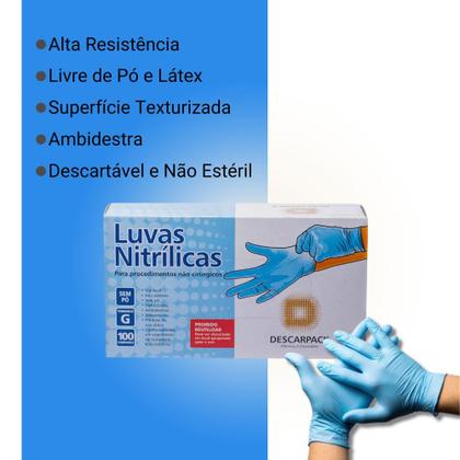 Imagem de Luva nitrilo azul "g" sem pó c/100 - descarpack