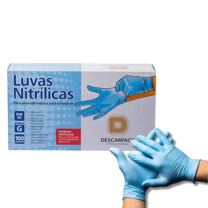 Imagem de Luva nitrilo azul "g" sem pó c/100 - descarpack