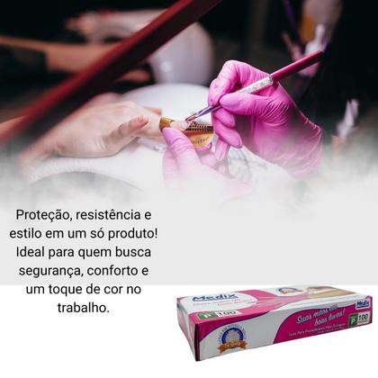 Imagem de Luva nitrilo rosa "p" sem pó c/100 - medix