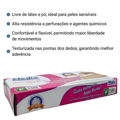Imagem de Luva nitrilo rosa "p" sem pó c/100 - medix