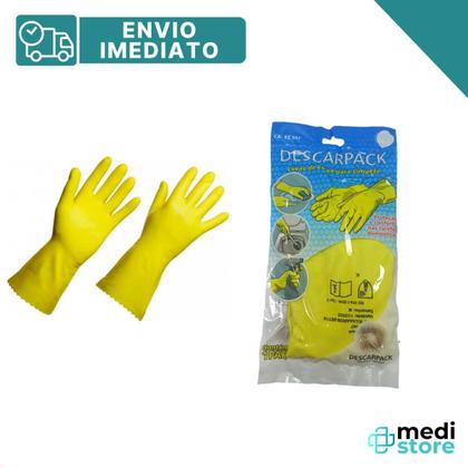 Imagem de Luva para limpeza amarela m (latex) / flexivel e descartável