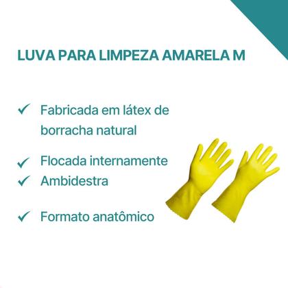 Imagem de Luva para limpeza amarela m (latex) / flexivel e descartável