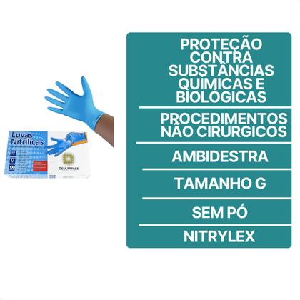 Imagem de Luva Procedimento Tamanho M sem Pó Nitrilica Azul Descarpack