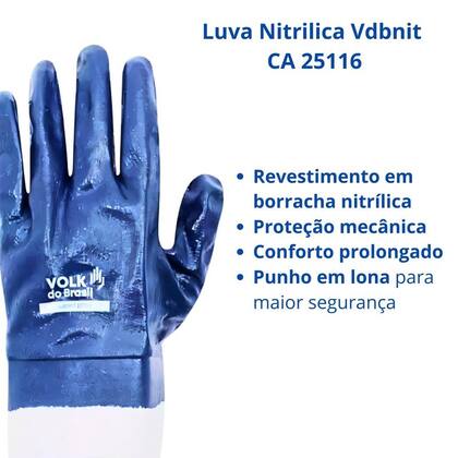 Imagem de Luva Proteção Nitrílica Punho Lona Produtos Químicos VDBNIT Volk CA 25116