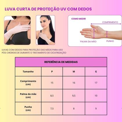 Imagem de Luva Proteção Solar UV Curta Com Dedos Tratamento Queimadura