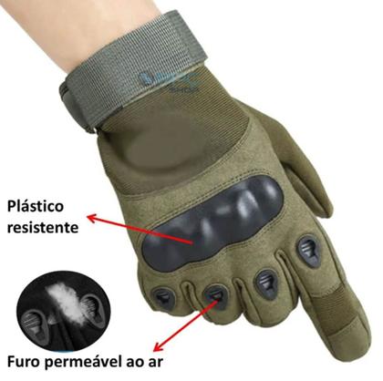 Imagem de Luva Tatica Paintball Militar Proteção Motoqueiro motociclista Motoboy Dedo inteiro Preta Verde 
