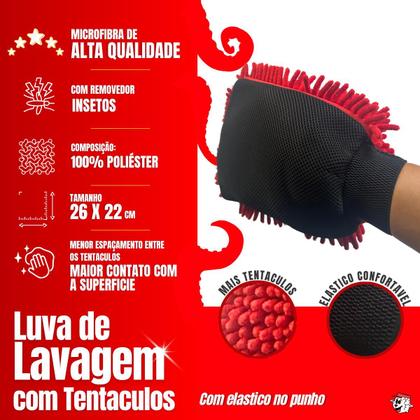 Imagem de Luva Tentáculos Lavagem Removedor Insetos Vermelho 26x22cm