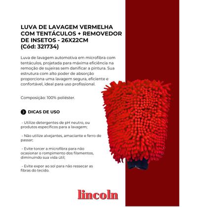 Imagem de Luva Tentáculos Lavagem Removedor Insetos Vermelho 26x22cm