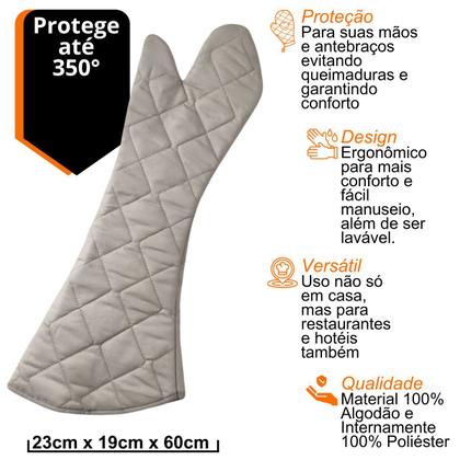 Imagem de Luva Térmica para Forno e Fogão Cozinha 59 cm Cinza Algodão e Poliéster