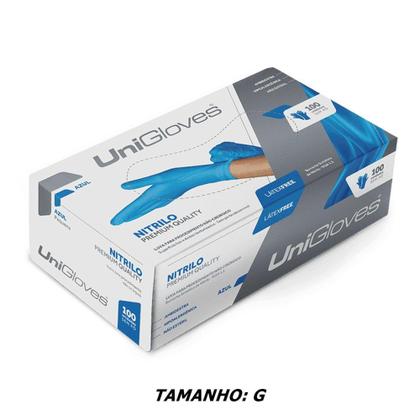 Imagem de Luva Unigloves Nitrílica Azul Blue Sem Pó 1 Caixa Com 100 Und 50 Pares