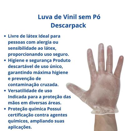 Imagem de Luva Vinil sem Pó Procedimentos Clinica Hospital DescartavelDescarpack Caixa com 100UN